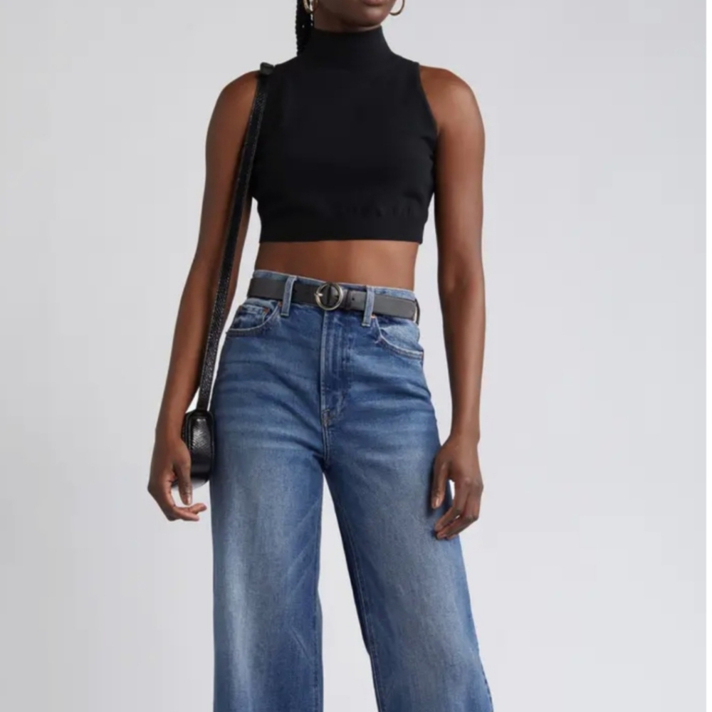 Nordstrom Crop Top High Neck Sleeveless Women's Size Medium Black Trendy